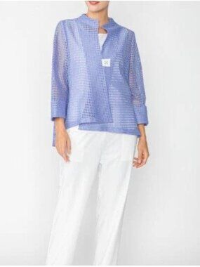 IC Collection Jacket Womens Large Purple Sheer Mesh V Neck 3/4 Sleeve Top USA